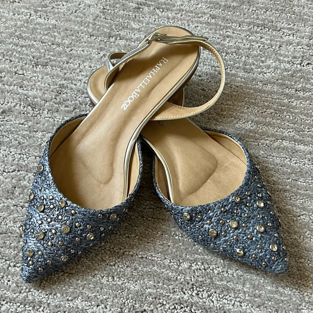 Anthropologie Blue Beaded Pointed Toe Slingback Flats